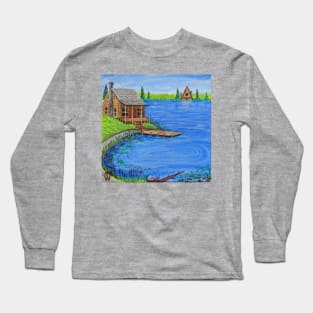 Cabin at the Lake in the Spring Season Long Sleeve T-Shirt